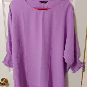 Dokotoo Casual Babydoll Tops Loose Scoop Neck Tops Blouses for Women 3/4 Smocked